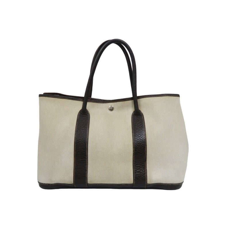 HERMES Garden Party PM Tote Bag, Beige, Canvas
