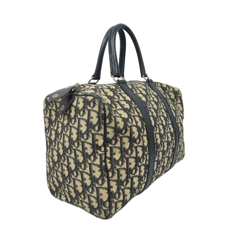 DIOR Trotter Handbag, Jacquard Fabric, Black, Silver Hardware, Dior Oblique Canvas Handbag