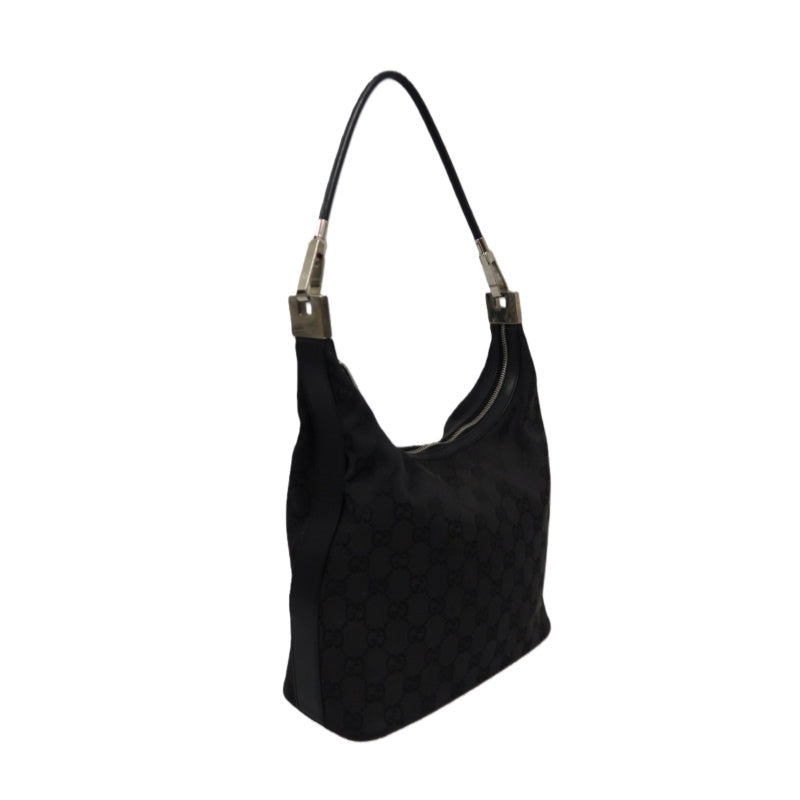 GUCCI GG Canvas Shoulder Bag, Black with Silver Hardware