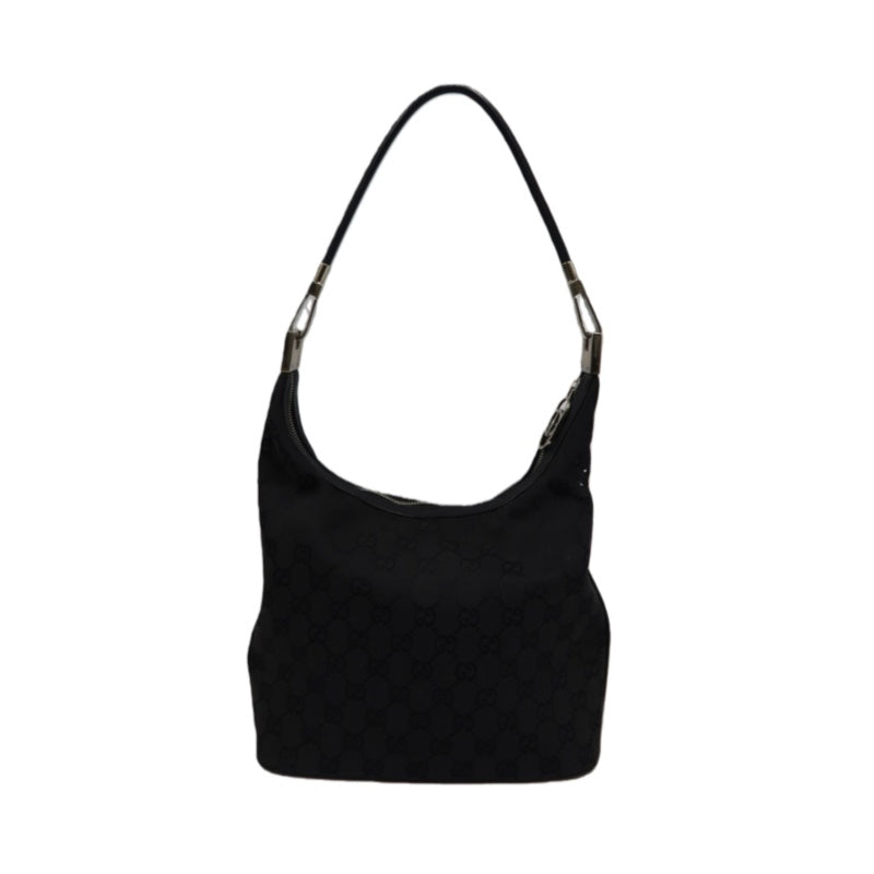 GUCCI GG Canvas Shoulder Bag, Black with Silver Hardware