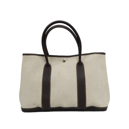 HERMES Garden Party PM Tote Bag, Beige, Canvas