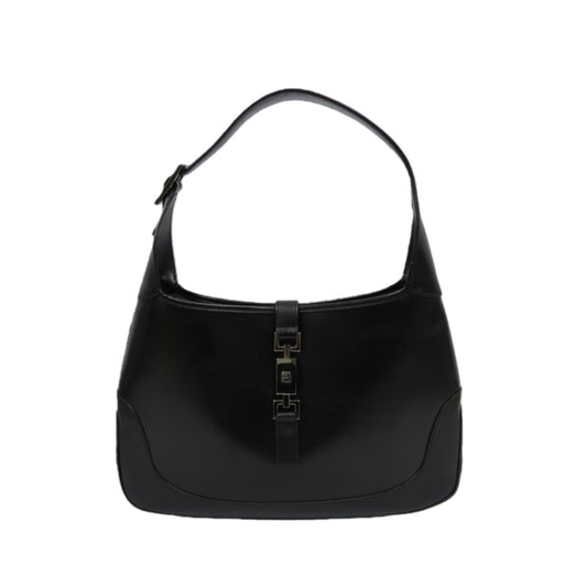 GUCCI Jackie Shoulder Bag, Black Leather with Silver Hardware