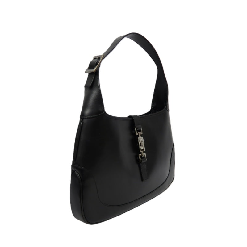 GUCCI Jackie Shoulder Bag, Black Leather with Silver Hardware