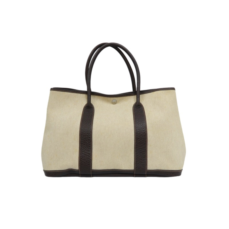 HERMES Garden Party PM Tote Bag, Beige, Canvas
