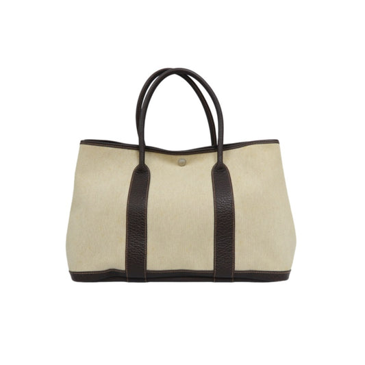 HERMES Garden Party PM Tote Bag, Beige, Canvas