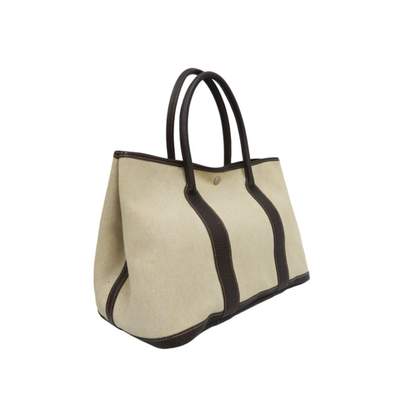 HERMES Garden Party PM Tote Bag, Beige, Canvas