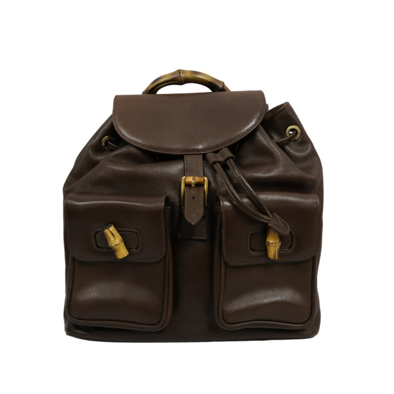 Gucci Bamboo Backpack Leather Brown Gold Hardware