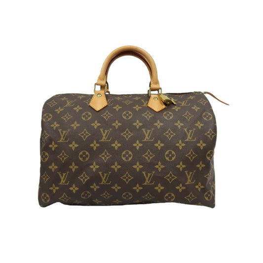 LOUIS VUITTON Speedy 35, Monogram Canvas, Brown Handbag, with Padlock & 2 Keys