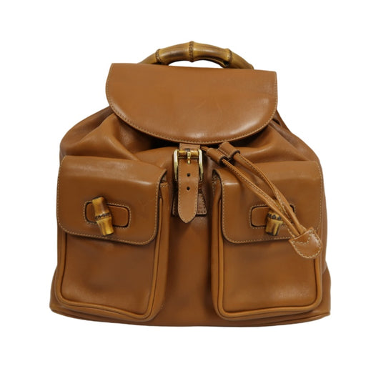 GUCCI Bamboo Backpack, Sheep Leather, Brown, Gold Hardware