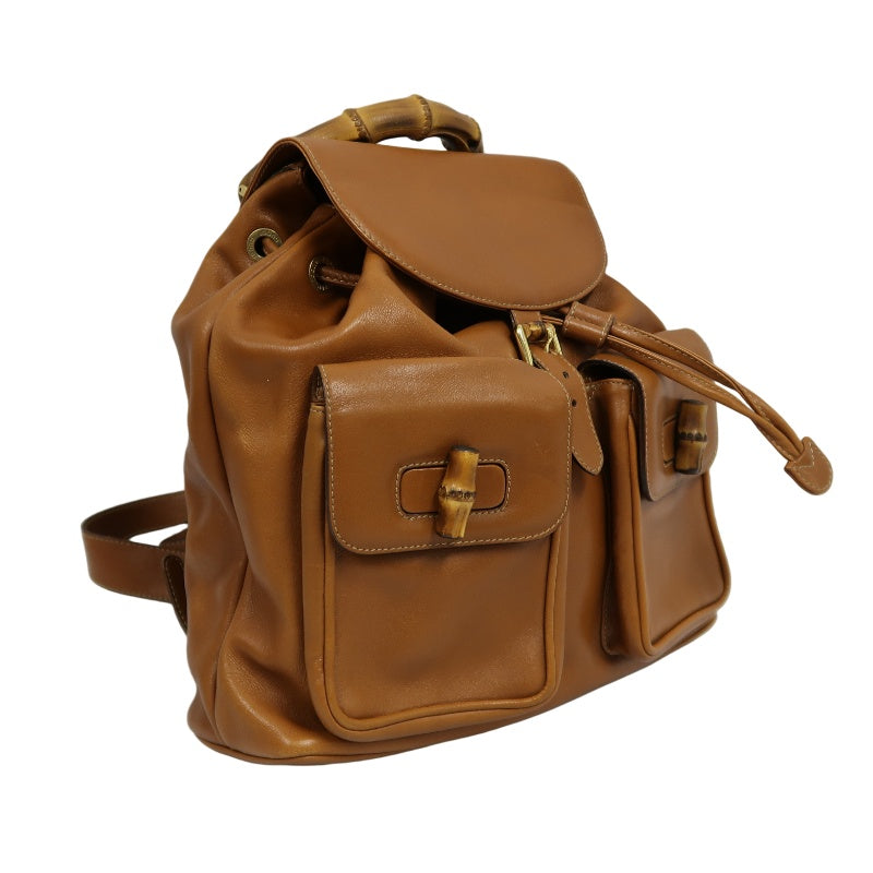 GUCCI Bamboo Backpack, Sheep Leather, Brown, Gold Hardware