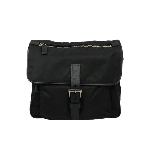 PRADA Black Nylon Handbag Shoulder Bag Silver Hardware