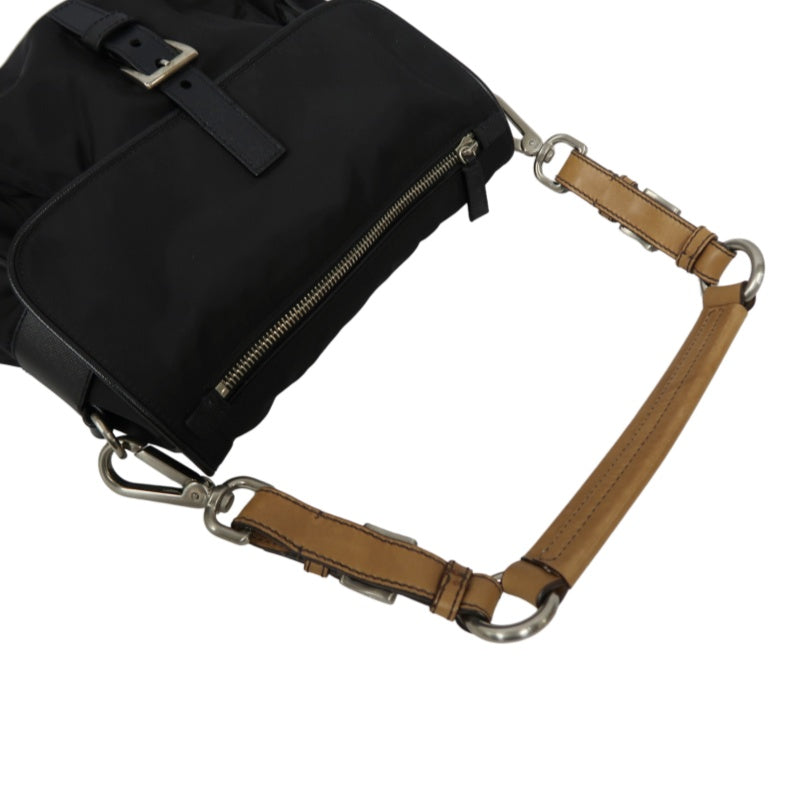 PRADA Black Nylon Handbag Shoulder Bag Silver Hardware
