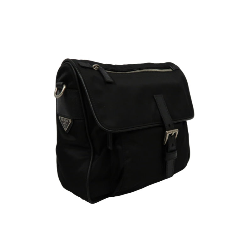 PRADA Black Nylon Handbag Shoulder Bag Silver Hardware