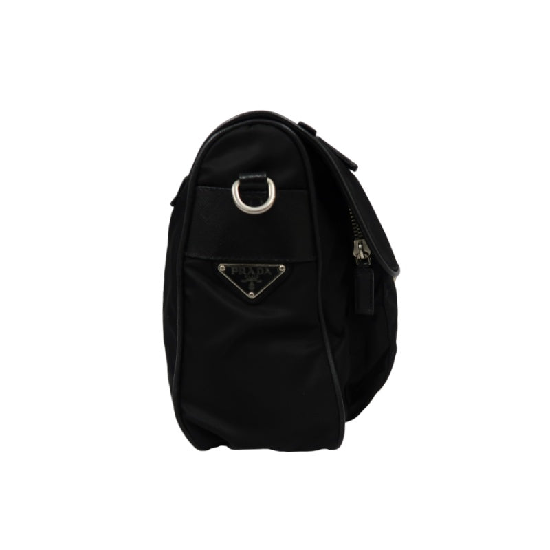 PRADA Black Nylon Handbag Shoulder Bag Silver Hardware