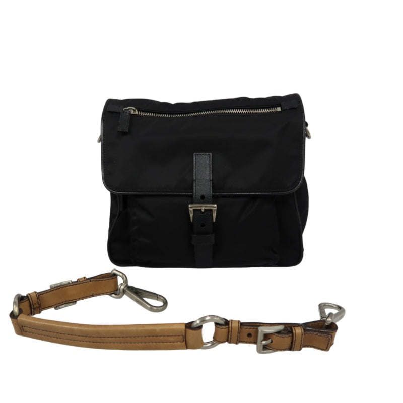 PRADA Black Nylon Handbag Shoulder Bag Silver Hardware