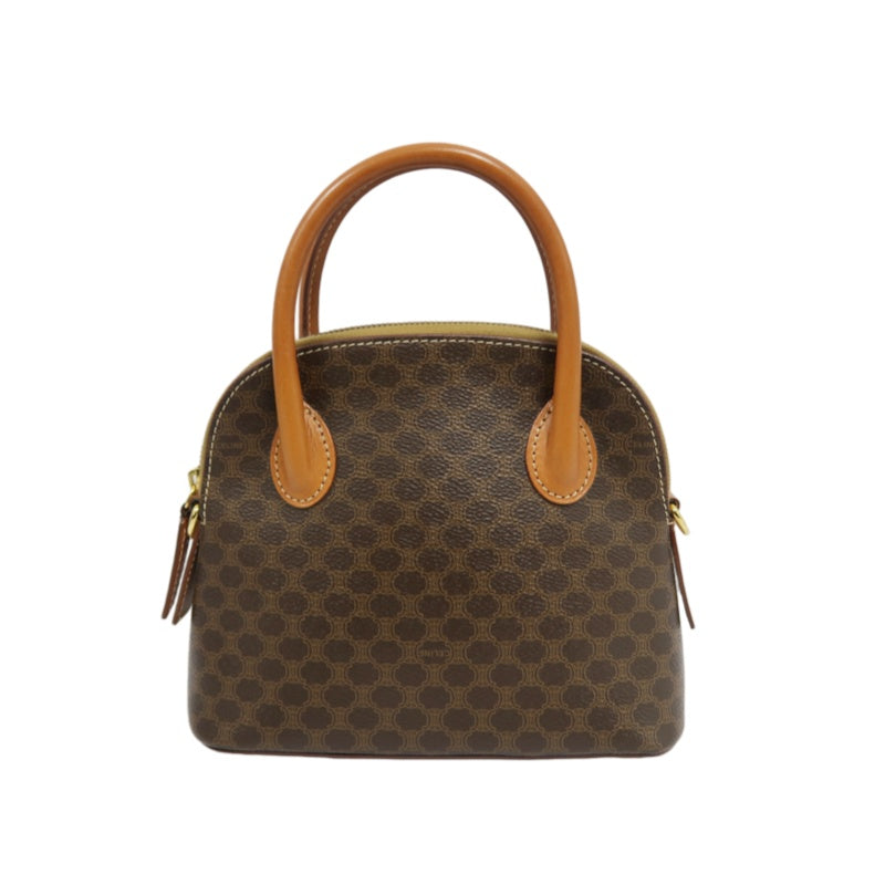 CELINE Macadam Handbag, Brown, Gold Hardware, CELINE Monogram PVC