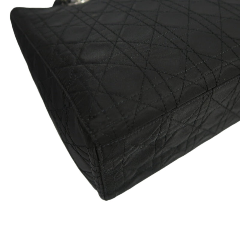 Dior Lady Dior Cannage Handbag, Canvas, Black, Silver Hardware