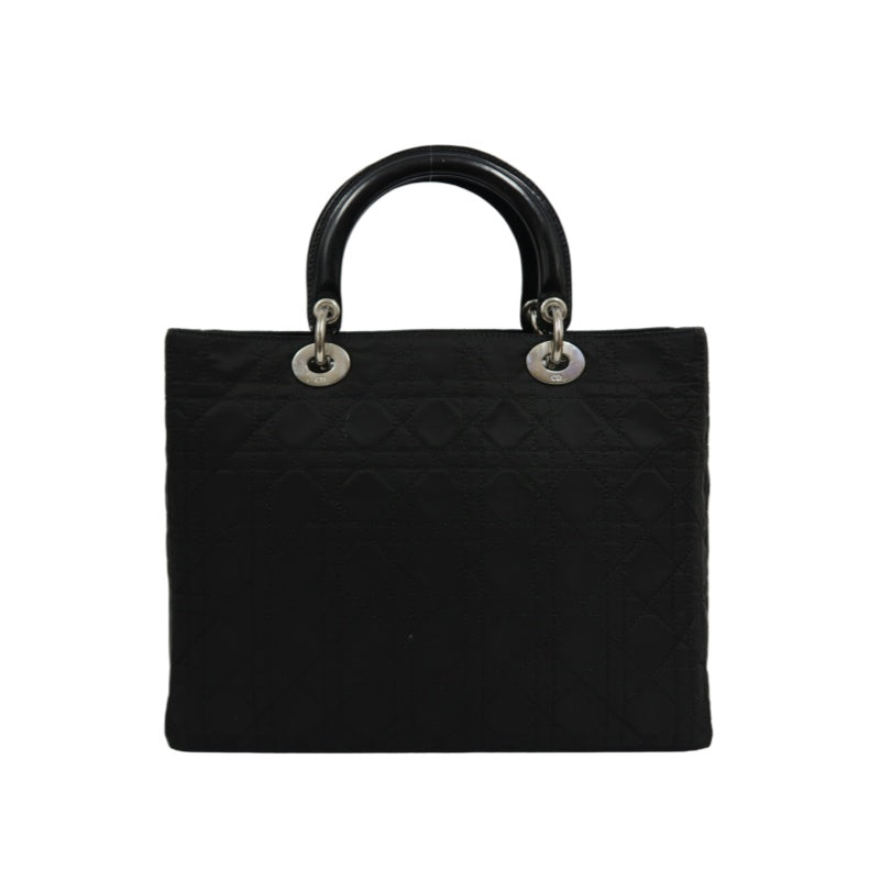 Dior Lady Dior Cannage Handbag, Canvas, Black, Silver Hardware