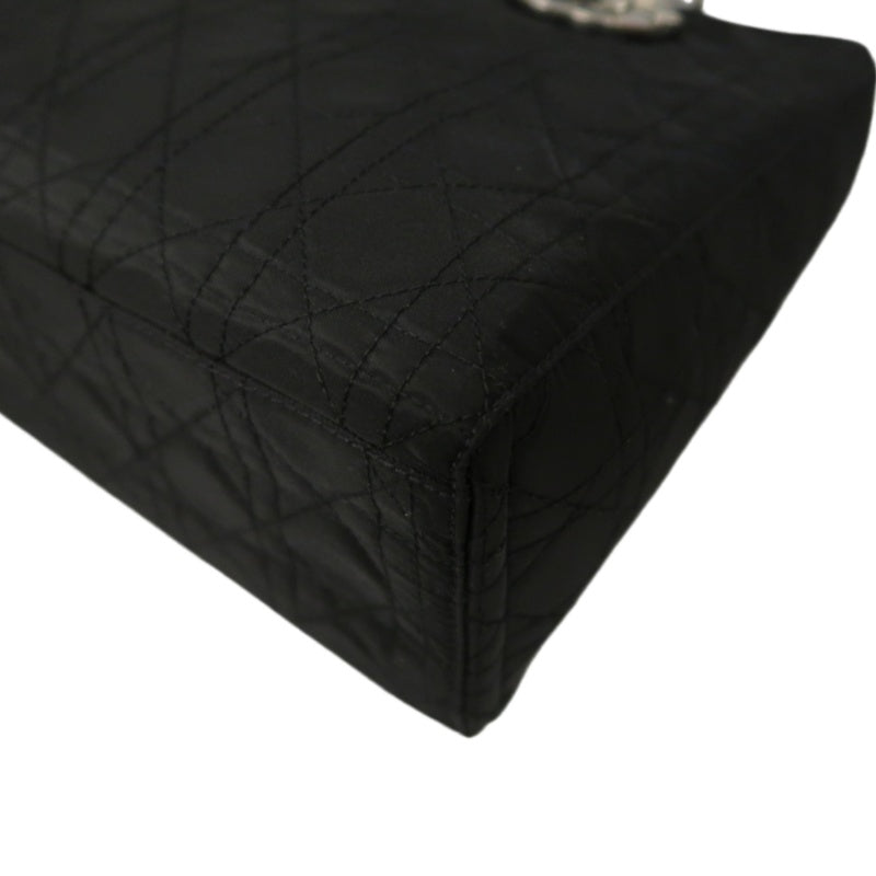 Dior Lady Dior Cannage Handbag, Canvas, Black, Silver Hardware