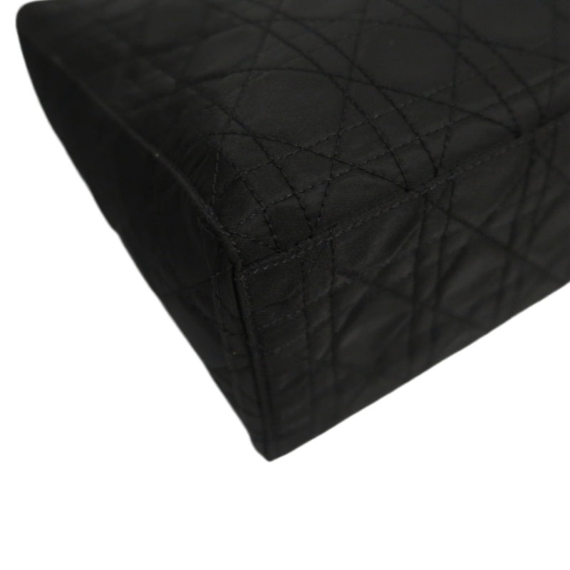 Dior Lady Dior Cannage Handbag, Canvas, Black, Silver Hardware