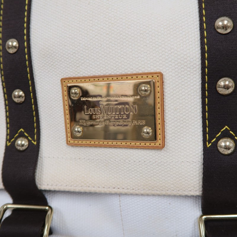 LOUIS VUITTON Antigua Buzas PM Shoulder Bag, White/Brown Canvas with Gold Hardware
