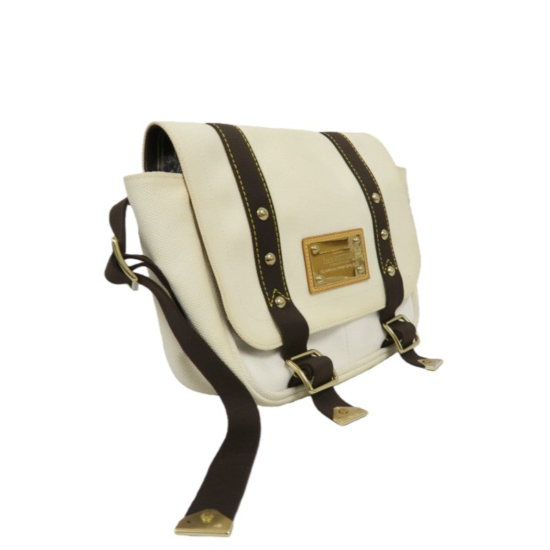 LOUIS VUITTON Antigua Buzas PM Shoulder Bag, White/Brown Canvas with Gold Hardware