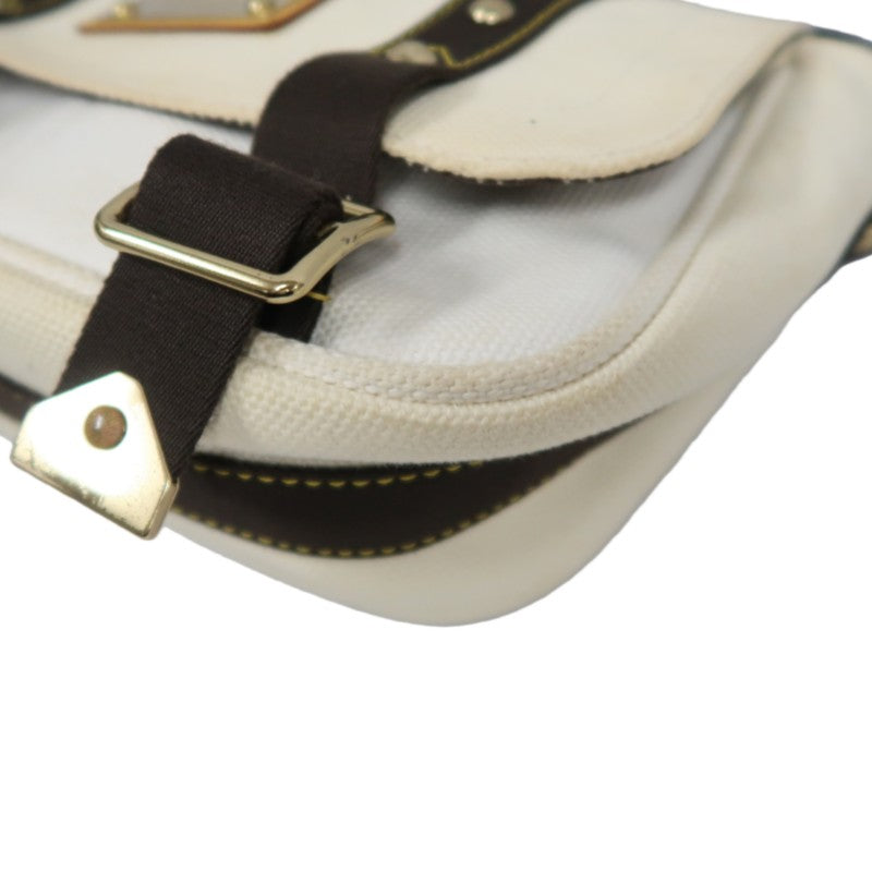 LOUIS VUITTON Antigua Buzas PM Shoulder Bag, White/Brown Canvas with Gold Hardware