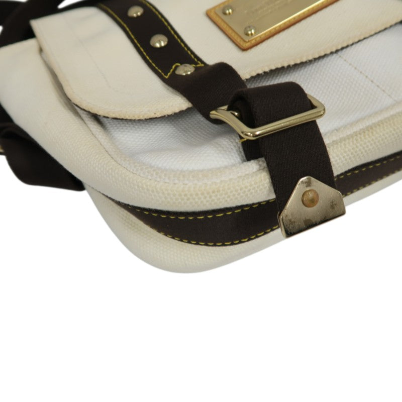LOUIS VUITTON Antigua Buzas PM Shoulder Bag, White/Brown Canvas with Gold Hardware