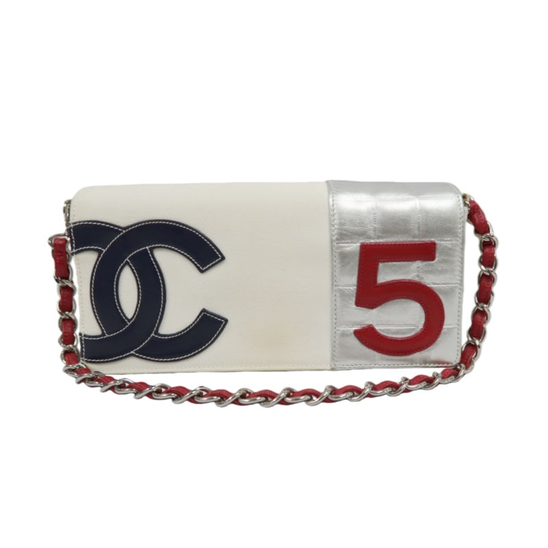 CHANEL Coco Mark No.5 Chain Shoulder Bag Canvas White With Guarantee Card CHANEL White Canvas Crossbody Bag
