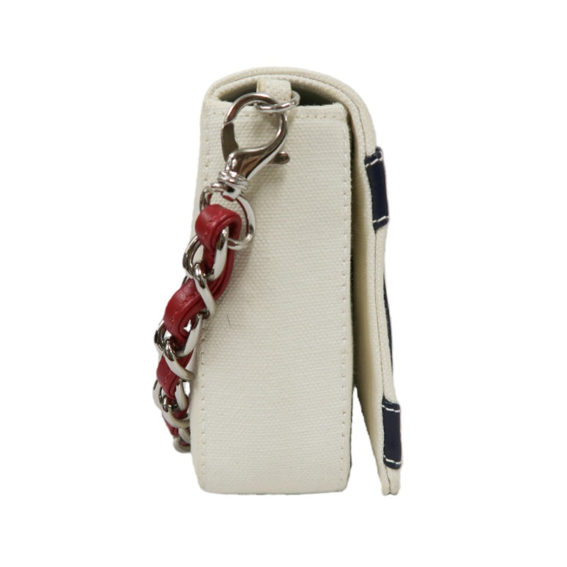 CHANEL Coco Mark No.5 Chain Shoulder Bag Canvas White With Guarantee Card CHANEL White Canvas Crossbody Bag