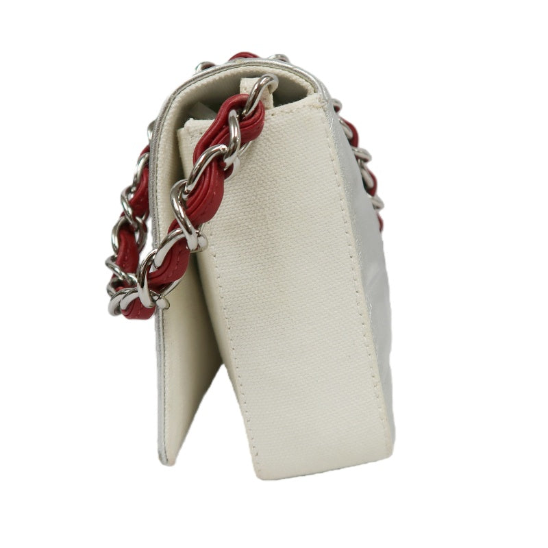 CHANEL Coco Mark No.5 Chain Shoulder Bag Canvas White With Guarantee Card CHANEL White Canvas Crossbody Bag