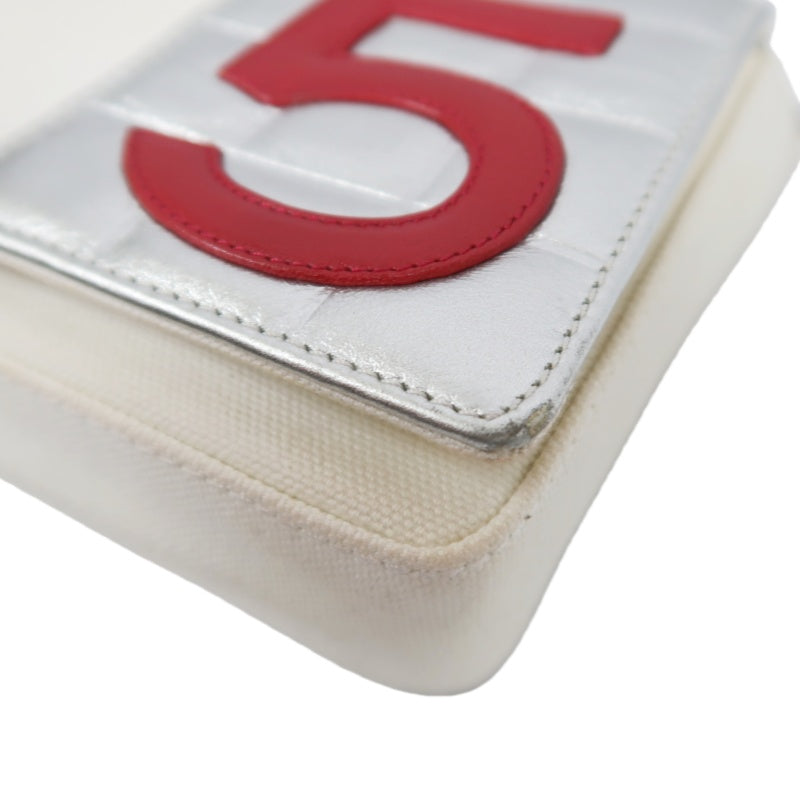 CHANEL Coco Mark No.5 Chain Shoulder Bag Canvas White With Guarantee Card CHANEL White Canvas Crossbody Bag