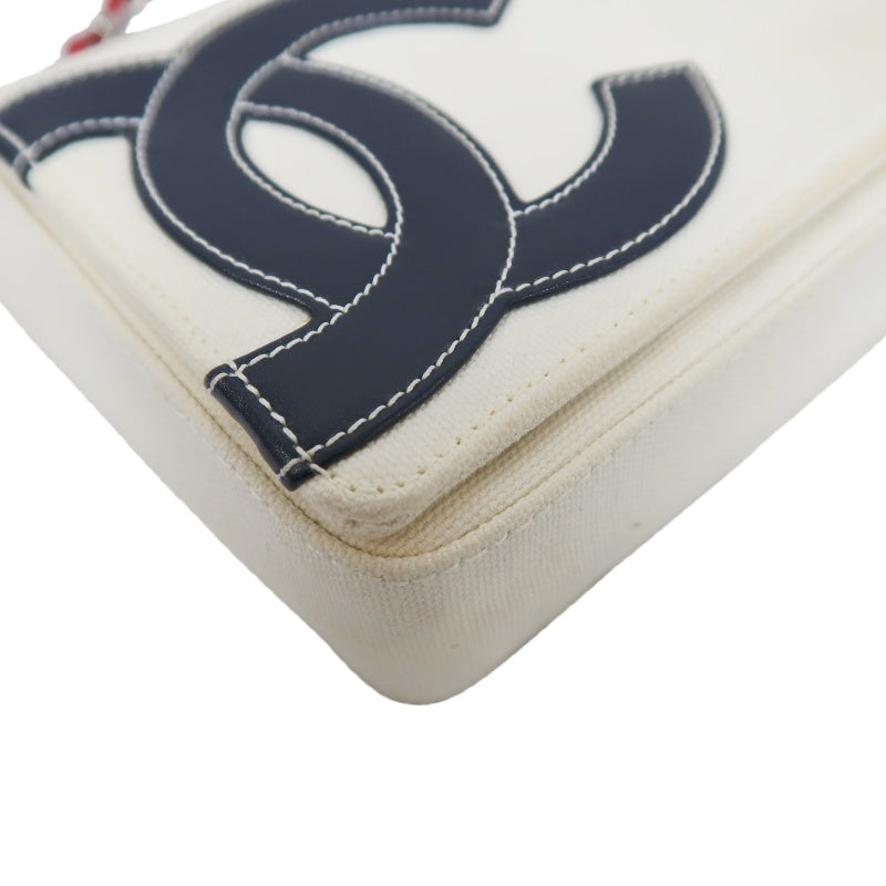 CHANEL Coco Mark No.5 Chain Shoulder Bag Canvas White With Guarantee Card CHANEL White Canvas Crossbody Bag