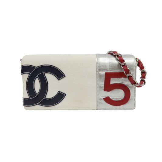 CHANEL Coco Mark No.5 Chain Shoulder Bag Canvas White With Guarantee Card CHANEL White Canvas Crossbody Bag