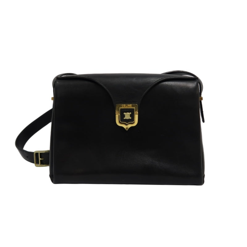 CELINE Shoulder Bag, Leather, Black, Gold Hardware, CELINE Black Calfskin Crossbody Bag