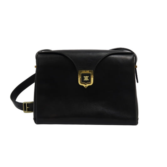 CELINE Shoulder Bag, Leather, Black, Gold Hardware, CELINE Black Calfskin Crossbody Bag
