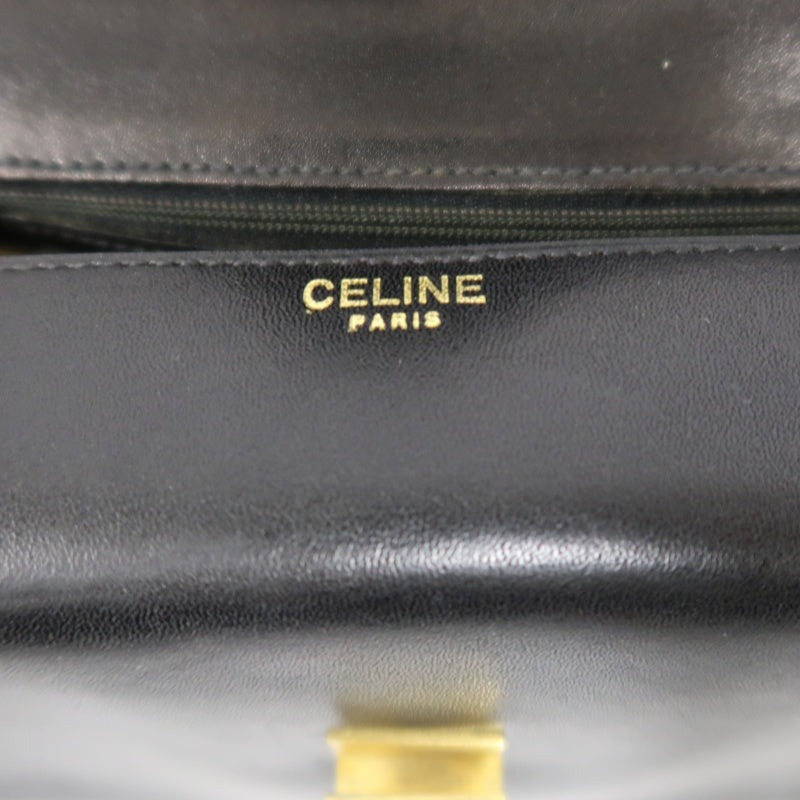 CELINE Shoulder Bag, Leather, Black, Gold Hardware, CELINE Black Calfskin Crossbody Bag