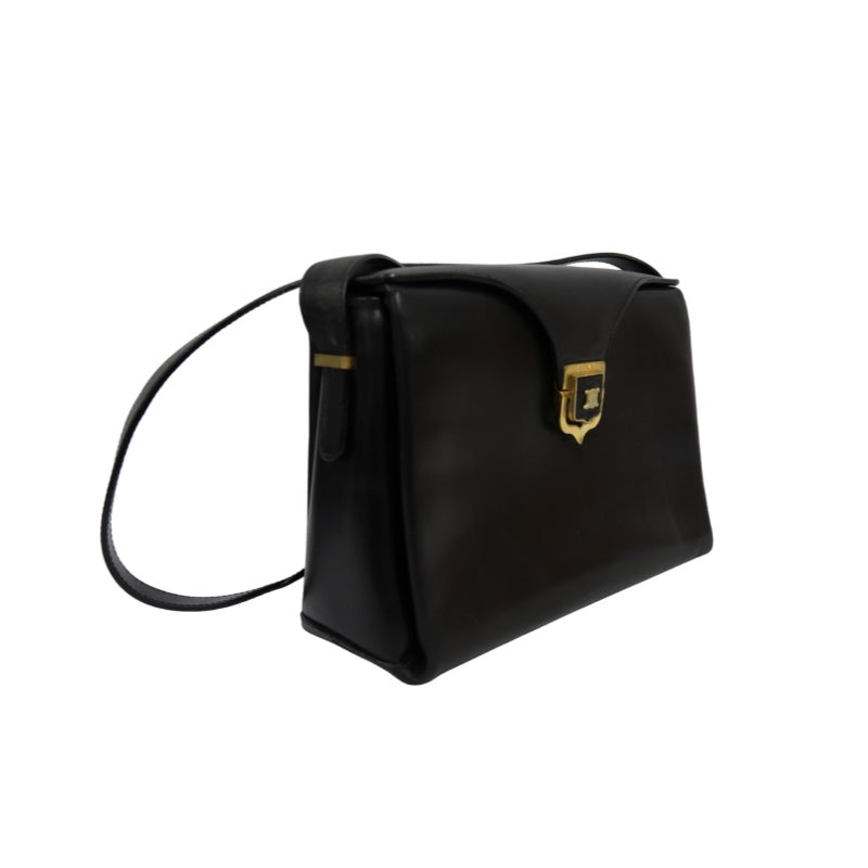CELINE Shoulder Bag, Leather, Black, Gold Hardware, CELINE Black Calfskin Crossbody Bag