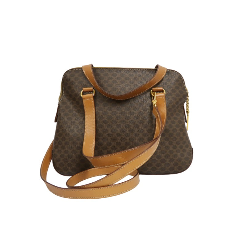 CELINE Macadam Tote Bag, Brown, Gold Hardware, With Shoulder Strap