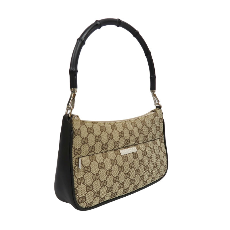 GUCCI Bamboo GG Canvas Shoulder Bag, Brown, Silver Hardware