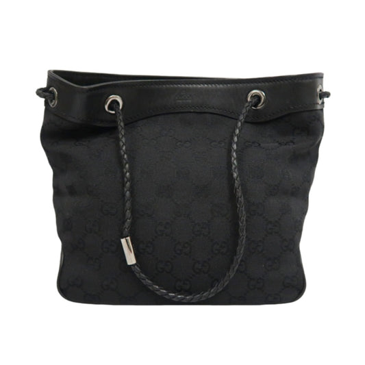 GUCCI GG Canvas Handbag, Black, Silver Hardware, GUCCI Black Monogram Canvas Shoulder Bag