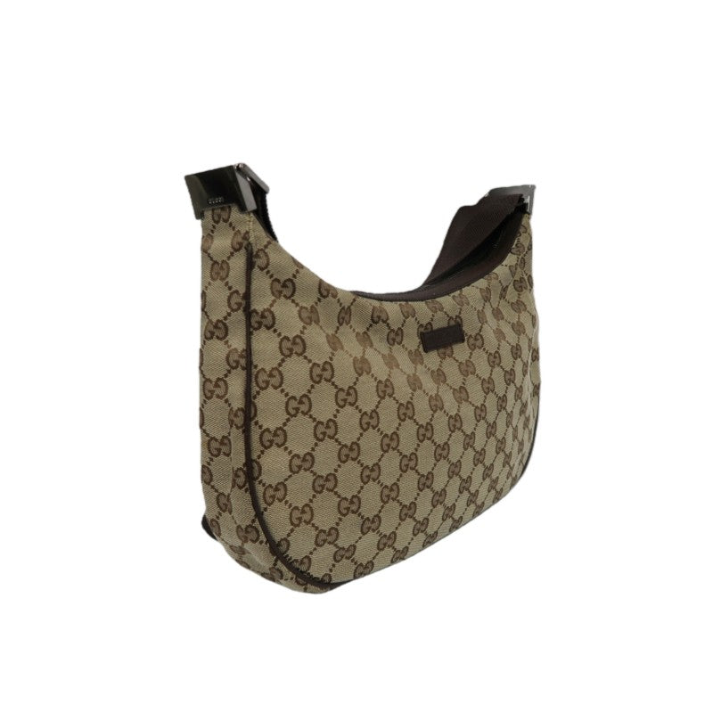 GUCCI GG Canvas Shoulder Bag, Brown with Silver Hardware