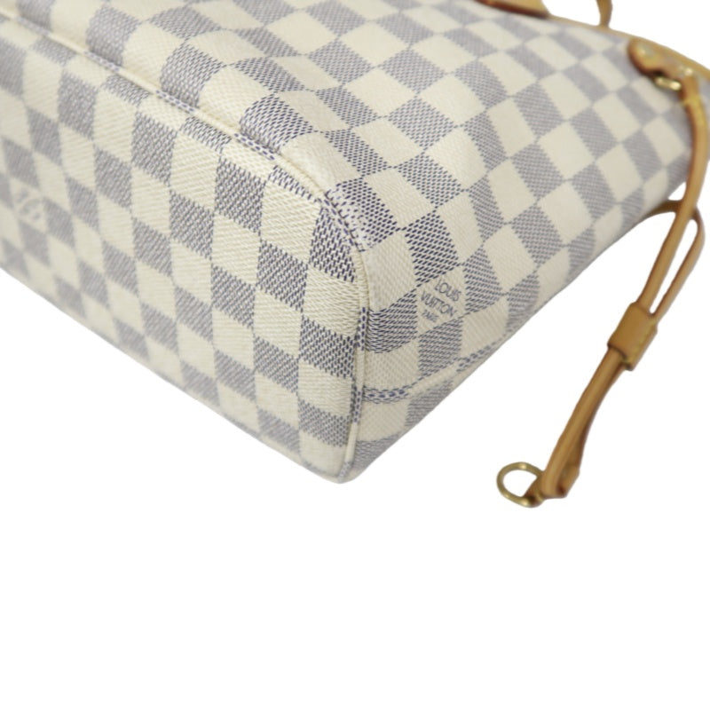 LOUIS VUITTON Neverfull PM, Damier Azur, White Tote Bag, Shoulder Bag