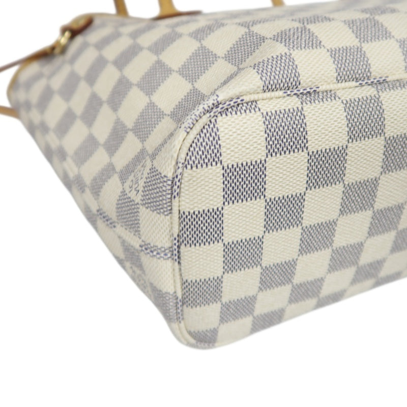 LOUIS VUITTON Neverfull PM, Damier Azur, White Tote Bag, Shoulder Bag
