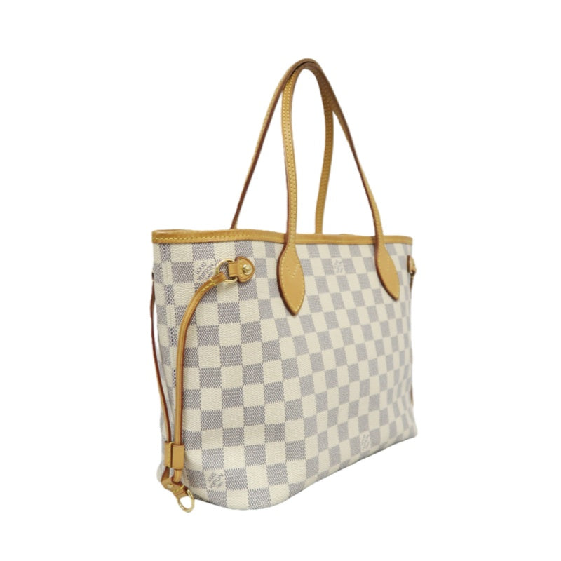 LOUIS VUITTON Neverfull PM, Damier Azur, White Tote Bag, Shoulder Bag
