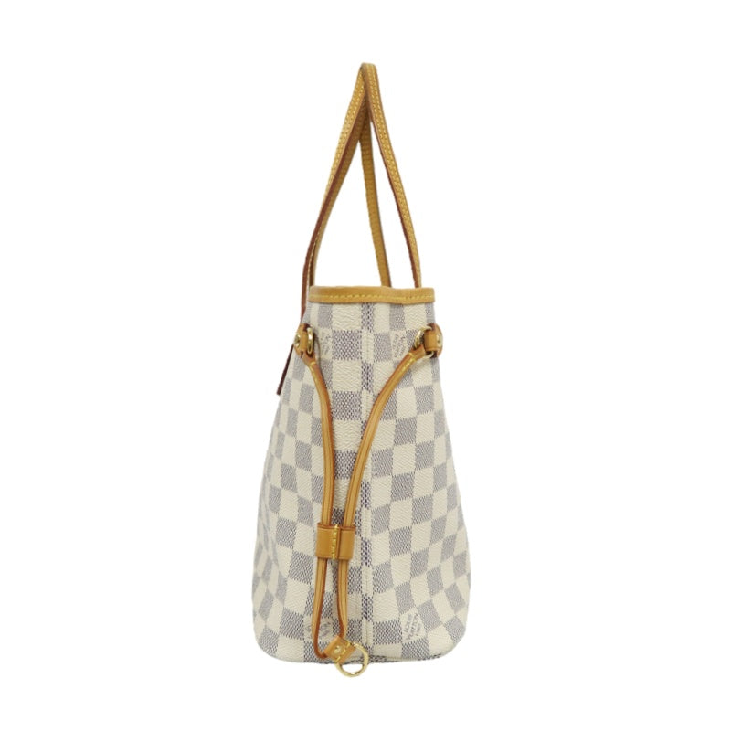 LOUIS VUITTON Neverfull PM, Damier Azur, White Tote Bag, Shoulder Bag