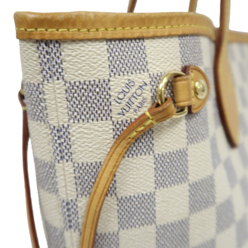 LOUIS VUITTON Neverfull PM, Damier Azur, White Tote Bag, Shoulder Bag