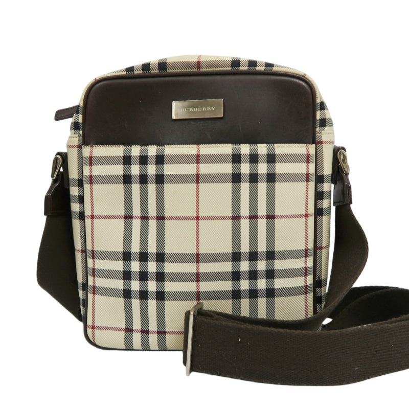 BURBERRY Nova Check Shoulder Bag, Beige, Silver Hardware, BURBERRY Check PVC Crossbody Bag
