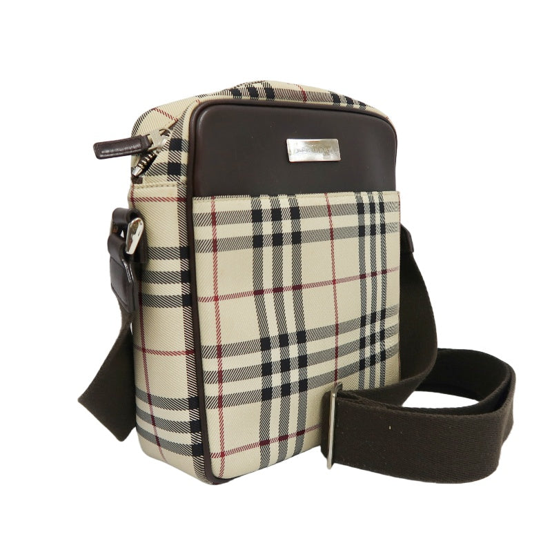 BURBERRY Nova Check Shoulder Bag, Beige, Silver Hardware, BURBERRY Check PVC Crossbody Bag