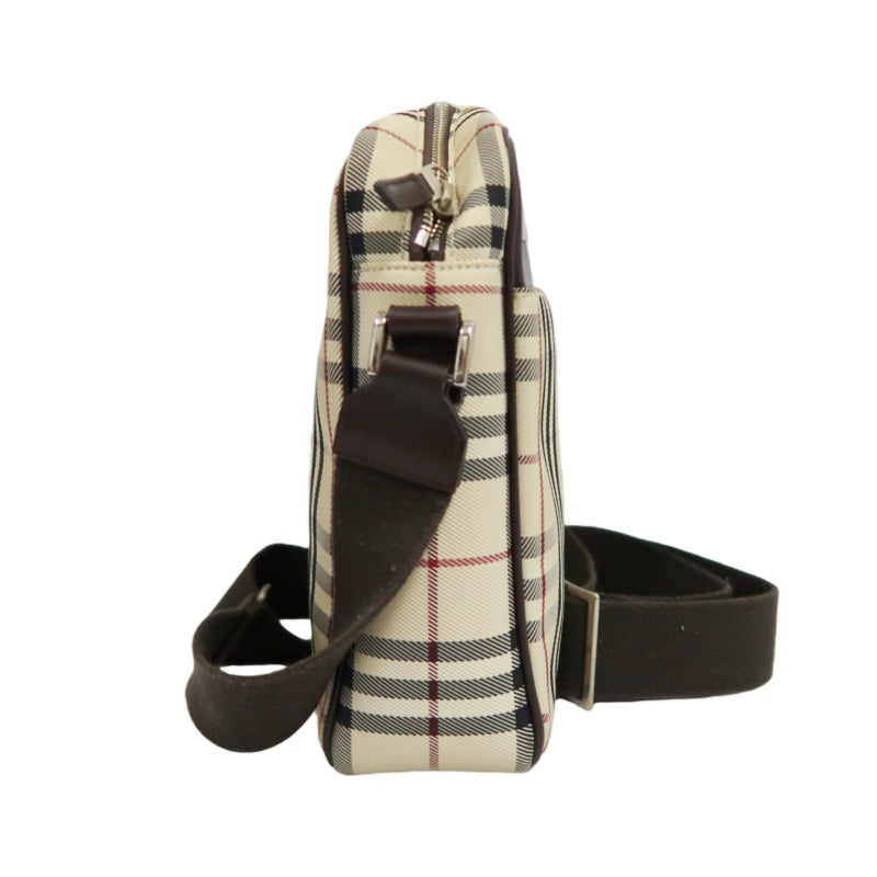 BURBERRY Nova Check Shoulder Bag, Beige, Silver Hardware, BURBERRY Check PVC Crossbody Bag